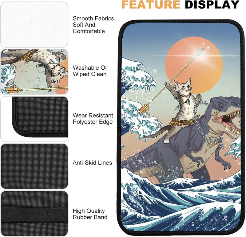 Adastrah Cat and Dinosaur Car Center Console Cover,Car Armrest Pad Car Armrest Seat Box Cover Protector for Most Vehicle, SUV, Truck, Car - Image 4